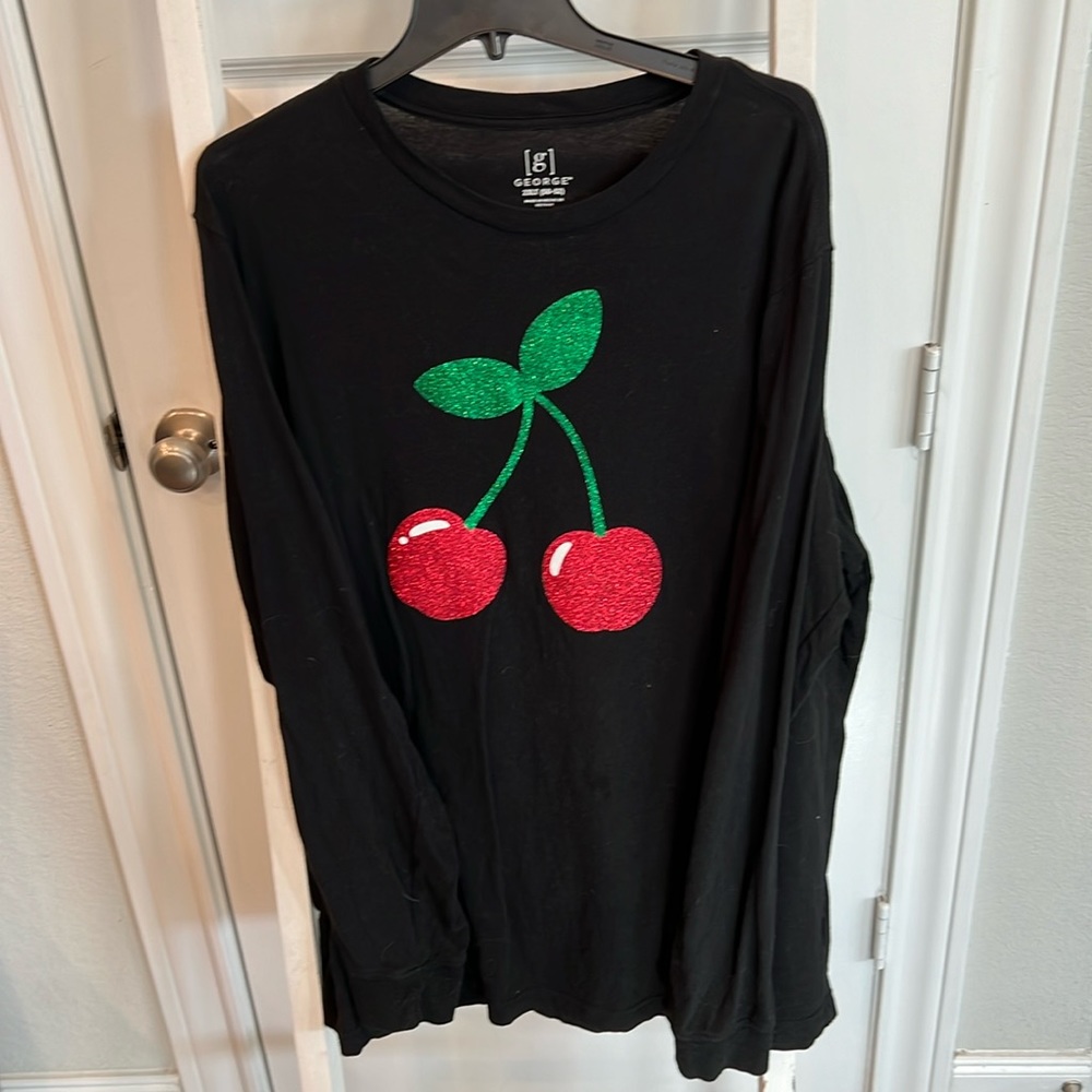 George Brand Black w/Glitter Cherry Graphic Women’s Sized 2XLT (50-52) Shirt